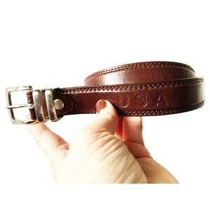 Mens USA Brown Leather Belt Silver Buckle with 5 Holes B50